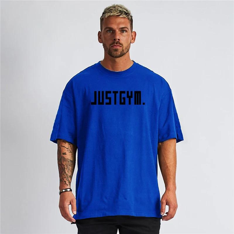 Muscleguys Men'sRunning T-shirts Cotton Round Neck Oversized T-Shirt Summer Sports Fitness Short Sleeve Gym Training Fitness Clothing