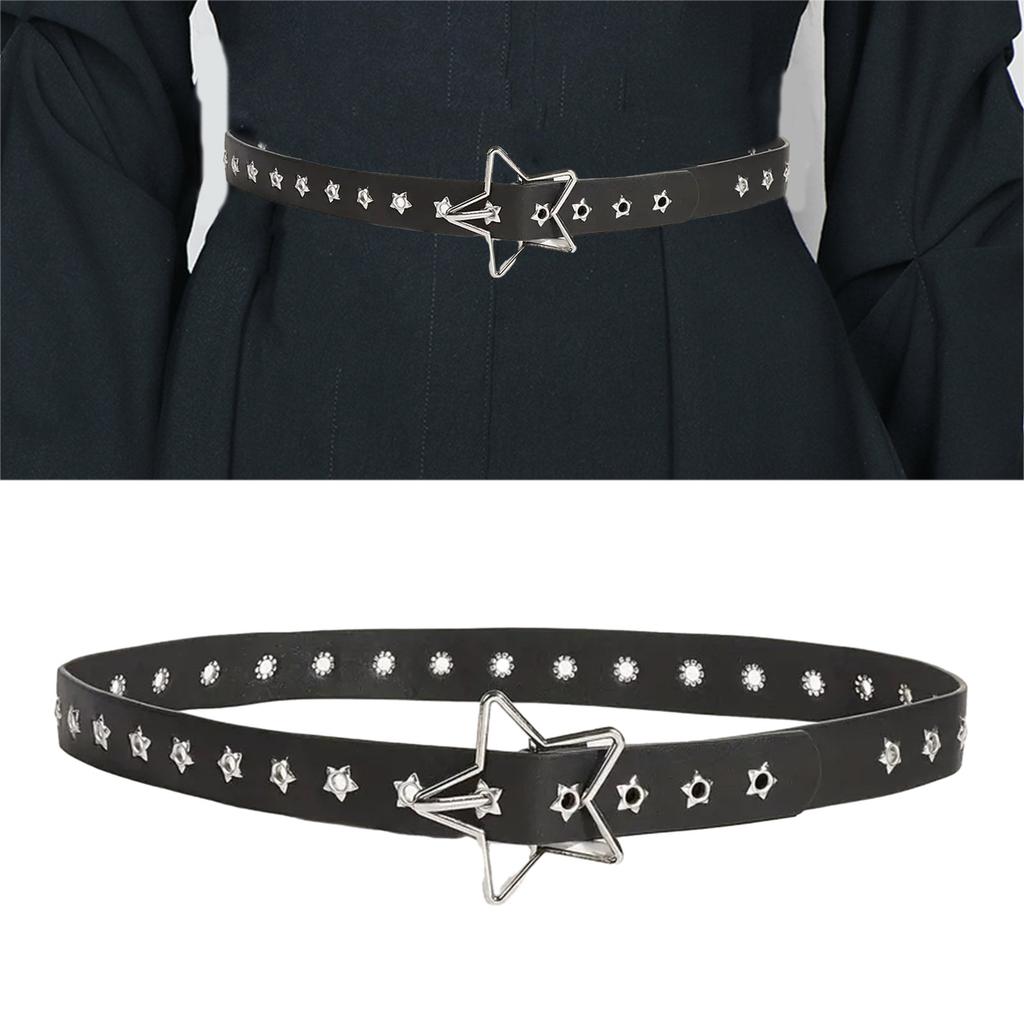 Adjustable Belt with Hollow Out Star Buckle Thin Waist Belt Vintage Belt Hot Girls Women Belt for Coat Skirts Jeans