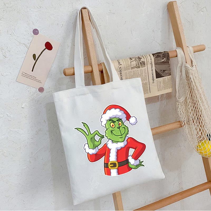 Christmas Printed Shoulder Bag Student Casual Handbag Large Capacity Canvas Bag