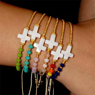 Bohemian Cross Beaded Bracelet Wrist Chain With Multicolor Crystal Beads For Women Handmade Jewelry