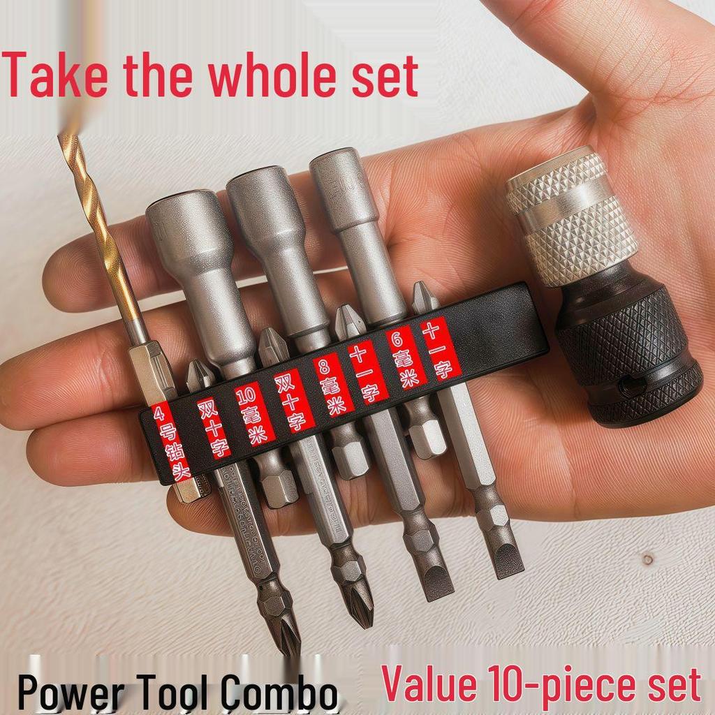 Telescopic Electric Wrench Adapter with Magnetic Hex and Double Phillips/Slotted Bits