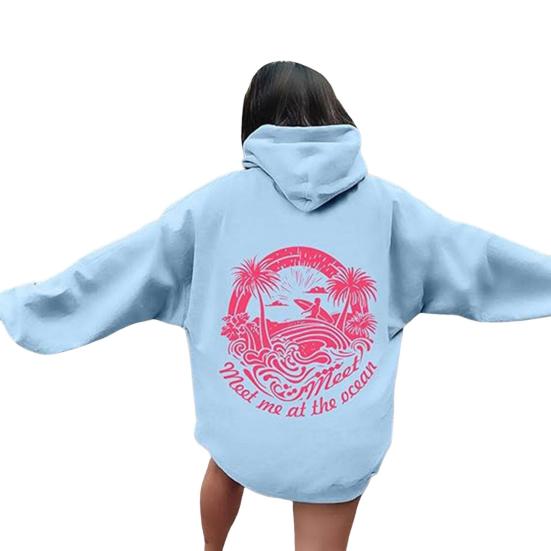 

Women Fall Spring Hoodie Everything Comes In Waves Pink Graphic Long Sleeve 3XL