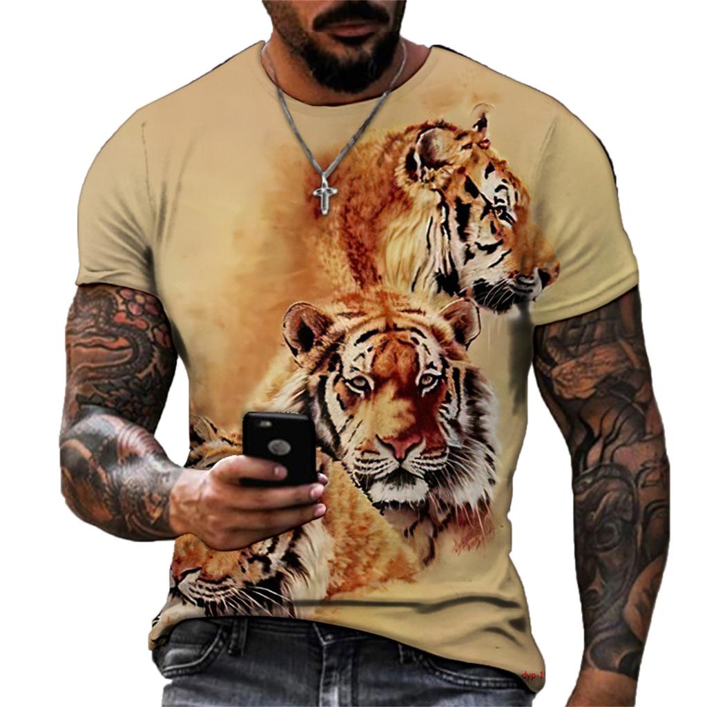Short Sleeve Summer Tiger Top Men Round Collar Outfit Animal 3d Print T Shirts Mens Casual Animal Sportwear T Shirt Male