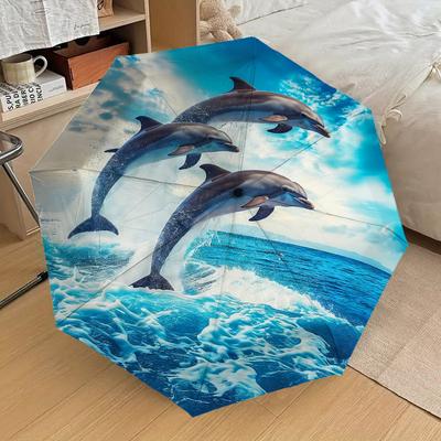1pc Dolphins Ocean Pattern Umbrella Automatic Opening and Closing Umbrella, High Quality Umbrella, Ideal Gift for Her 342
