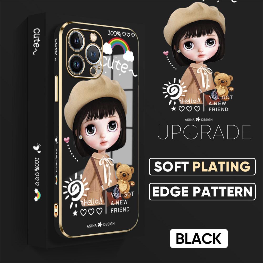 For iPhone 16 15 Max Samsung S24 S23 Plus A15 A35 A53 A73 Xiaomi 11T 12T 13T Redmi 13C Cute Girl Pattern Soft Plated TPU Shockproof Phone Case