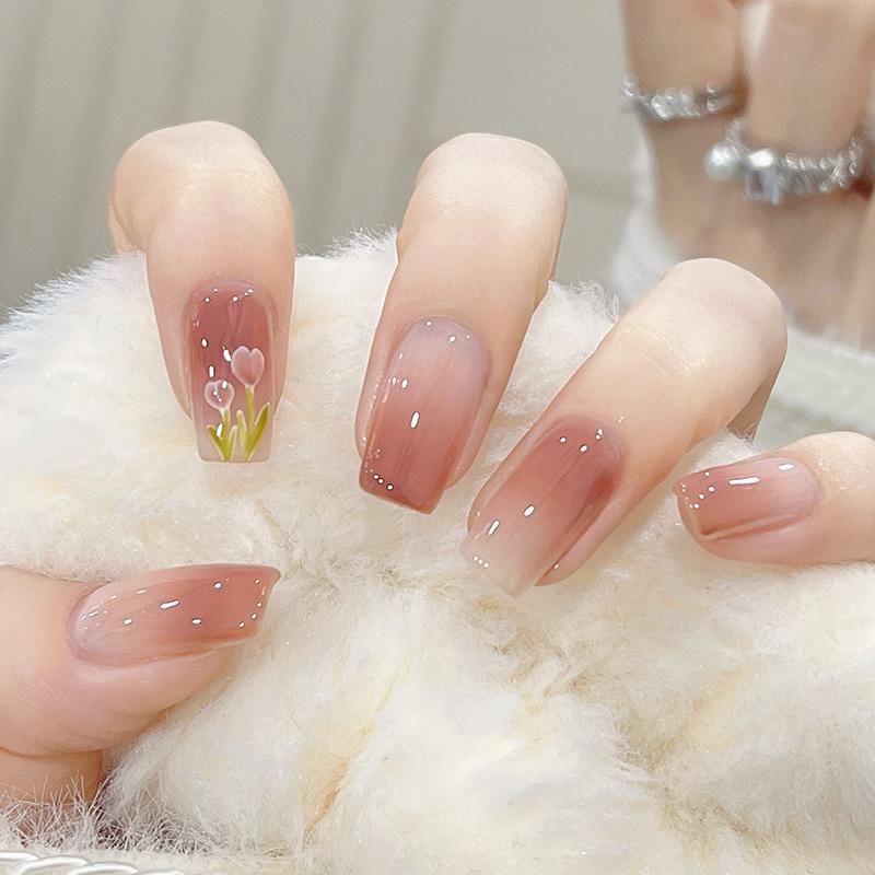 New Simple White Nail Art Gray Blue Blush Gradient Wear Armor Removable Fake Nail Nail Art Finished Nail Art Finished Nail Art Sticker