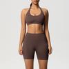 Seamless back neck sports bra shorts yoga suit tight running fitness two-piece set