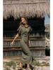Women's Summer 2025 Linen Blend Slim Fit V-Neck Midi Dress