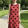 Summer Polka Dots Tank Dress for Women Casual Crew Neck Beach Vacation Sundress Loose Sleeveless Midi Dress