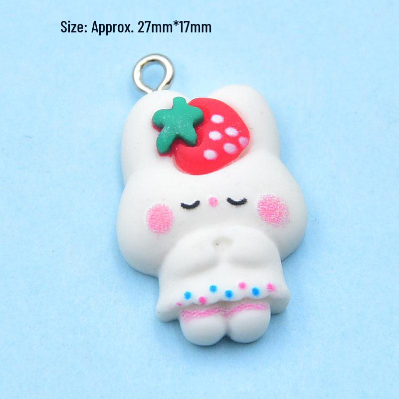 Colorful Resin Strawberry Rabbit Charm Earring & Keychain Accessory - DIY Jewelry