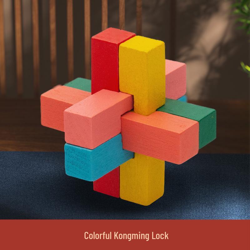 Colorful Wooden Kongming & Luban Lock Puzzle - Fun Brain-Teasing Disentanglement Challenge