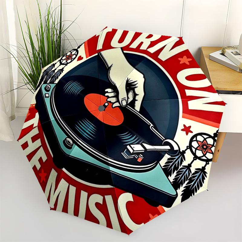 1pc Vinyl Record Player Folding Umbrella | Elegant Design, Fashionable Accessory, Durable Construction, Sturdy Ribs Yy251107058