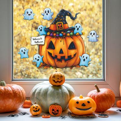 Halloween Tegneserie Spøkelse Gresskar Glass Vindusutstilling Hjemme Festivaldekorasjon Statiske Vindusklistremerker