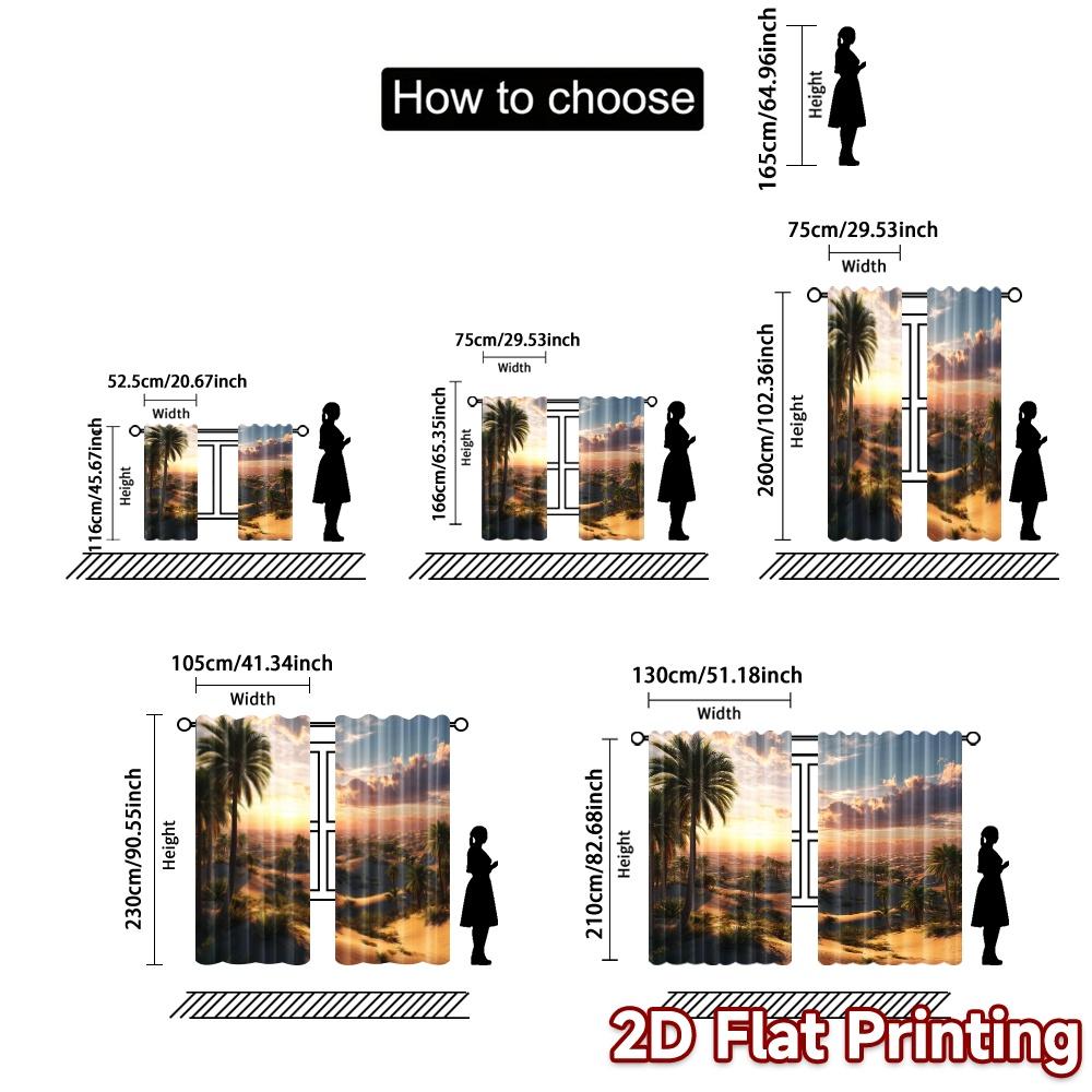 2pcs, 2D FLAT PRINTING Curtains (Without Rod) Desert Oasis Sunrise Popular Curtains Semi-Sheer Curtains Home Decor Suitable for