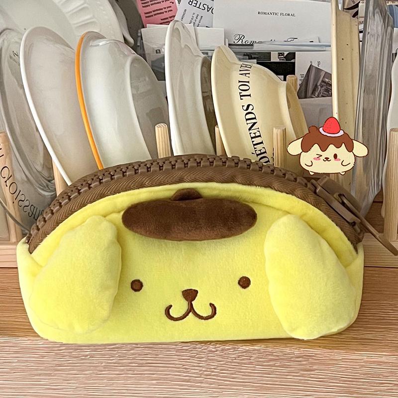 Cute Cartoon Pompompurin Pen Bag Kawaii Plush Pencil Box Lovely Student Stationery Case For Girls Cosmetics Storage Bags