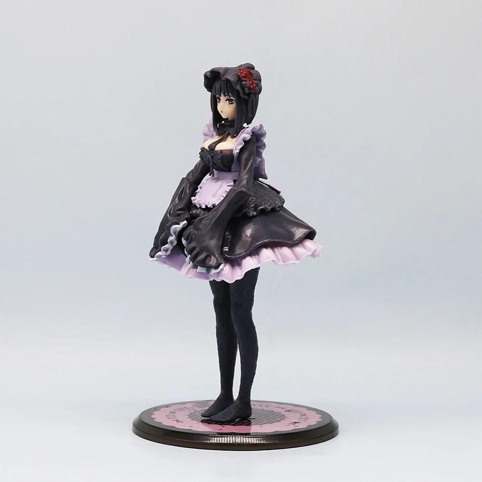 Gothic Lolita Anime Girl Figure – Detailed Pvc Collectible Statue, Black Maid Dress With Purple Ruffles Rose Headwear Characte