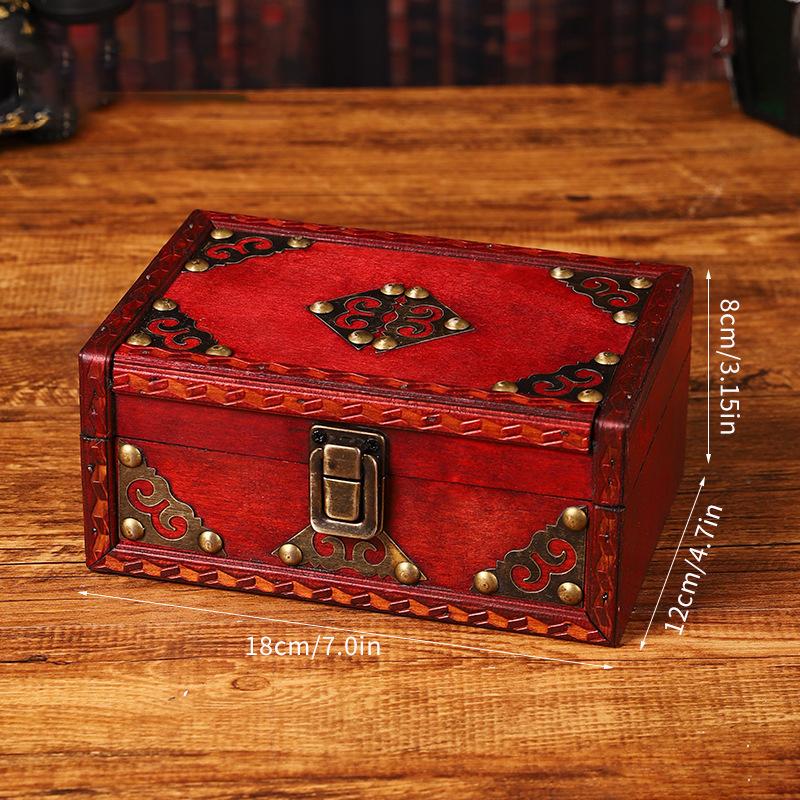 Retro Wooden Treasure Chest Vintage Lock Home Trinket Jewelry Storage Box For Photography Props Halloween Xma Party Decoration