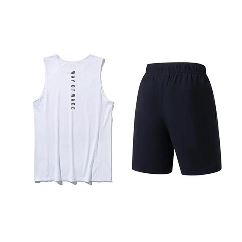Li-Ning Solid Color Quick-Dry Breathable Round Neck Vest Casual Sports Set Unisex Sets YVSV031-2+AKYT073-1