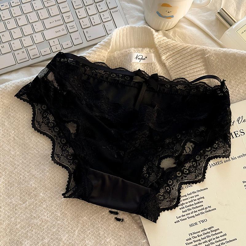 French Lace Satin Low-Waist Sexy Panties for Women with Cotton Crotch, Breathable and Stylish Design