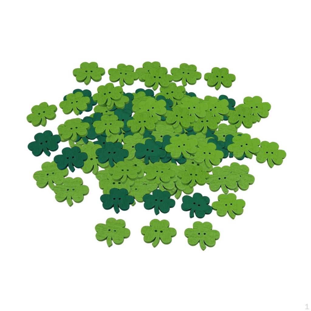 50 Stück Holz-Kleeblatt-Knöpfe, 2,5 cm, Ornamente, Holz, grün, Frühling für Kleidung, Zubehör