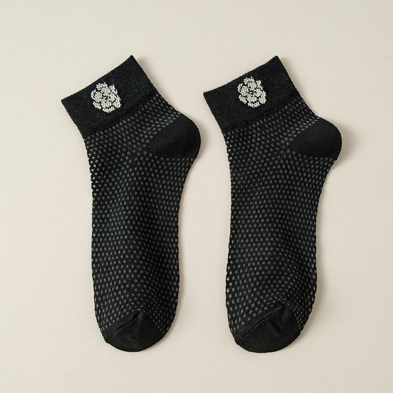 10 Pairs of Women's Summer Thin New Camellia Hollow Mesh Crystal Silk Breathable Socks