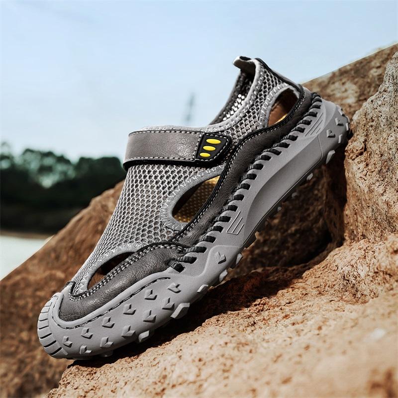 Mode Sommer Atmungsaktive Herren Sandalen Hohl Mesh Loch Wanderschuhe Outdoor Rutschfeste Flats Leichtgewichtige Sport Freizeit Strandschuhe