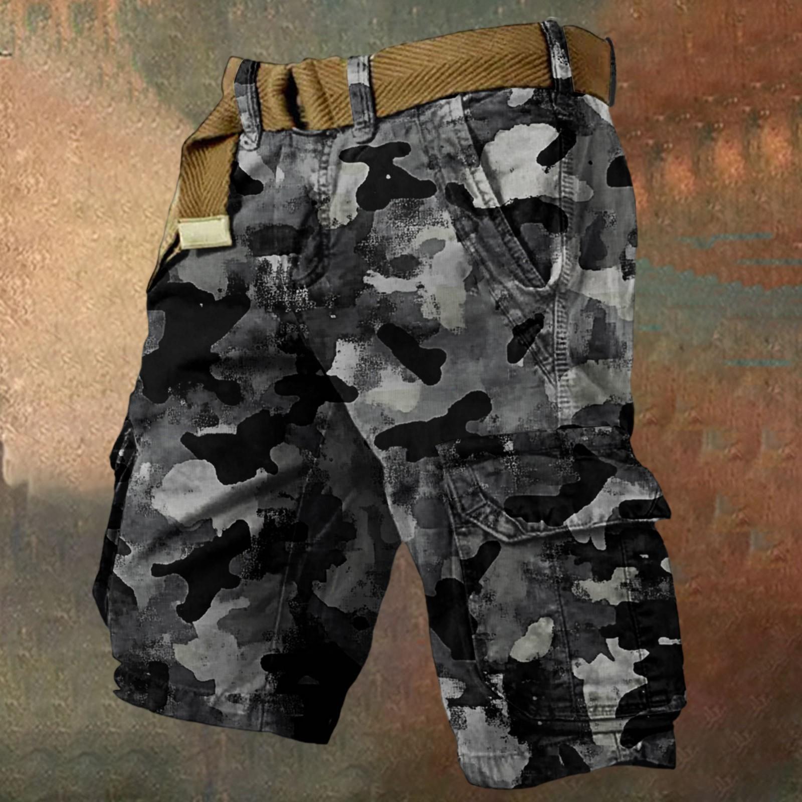 

Men s Summer Loose Casual Camouflage Work Shorts, Large-sized Multi-pocket Mid-length Pants Without A Belt XXL чорний