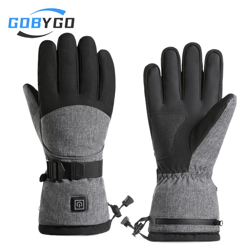 Gobygo 1Pair Heating Gloves Three Adjustable Settings Wind-Resistant Waterproof The Palm Is Anti-Slip Warm Ski Heating Gloves