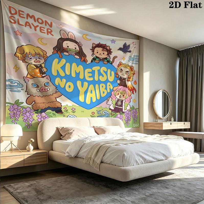 Arazzo da Parete Demon Slayer Appeso Estetico alla Parete Coperta in Tessuto Stampato Arazzi Decorativi per Camera da Letto Soggiorno Decorazione per la Casa