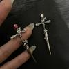 Retro Dark Gothic Punk Rose Cross Thorn Earring Unisex Piercing Ear Needle Earstuds Fashion Jewelry Accessorie