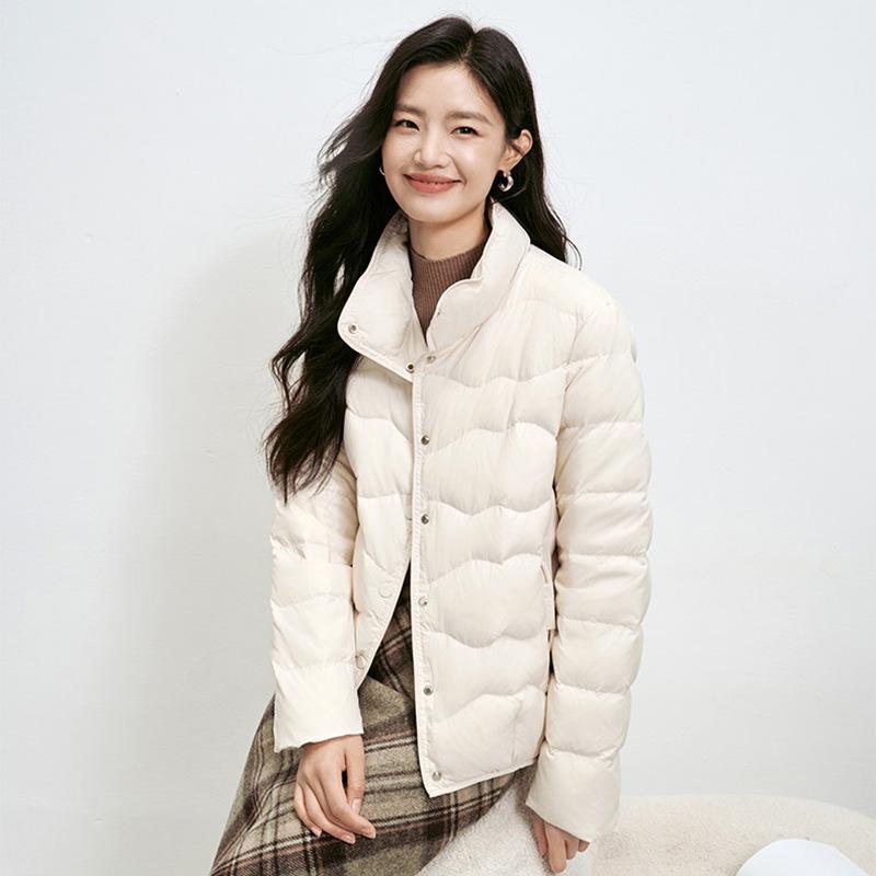 Ethnic style short stand-up collar down jacket women's winter fashion foreign style light and warm white duck down wavy jacket