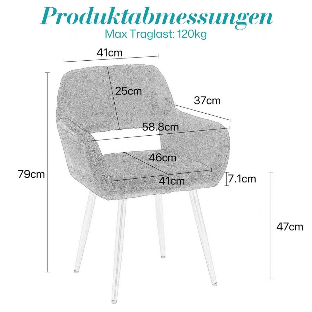 HengMing Esszimmerstühle mit Kunstfellbezug, Moderne Stühle im Mid-Century-Stil mit lackierten Massivstahlbeinen für das Esszimmer