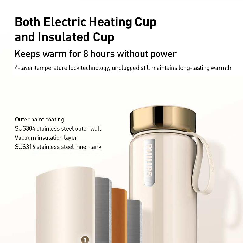 Philips Tragbarer Heizbecher 380ml 5 Einstellbare Temperaturstufen 8-Stunden Vakuumisolierung 12-Stunden Konstante Temperatur