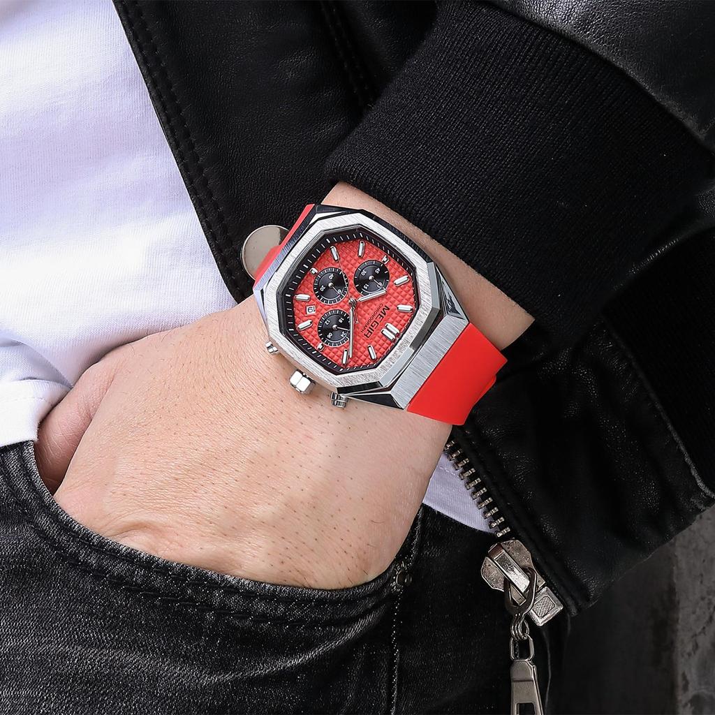 MEGIR Chronograph Fashion Sport Casual Watches for Men Silicone Waterproof Quartz Wristwatch Date Clock Reloj Hombre 2215