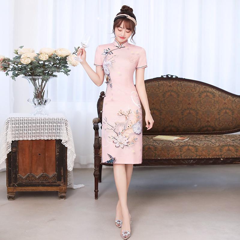 Robe Cheongsam Rétro Stretch Quadridirectionnel Moyen Simple Couche 2025