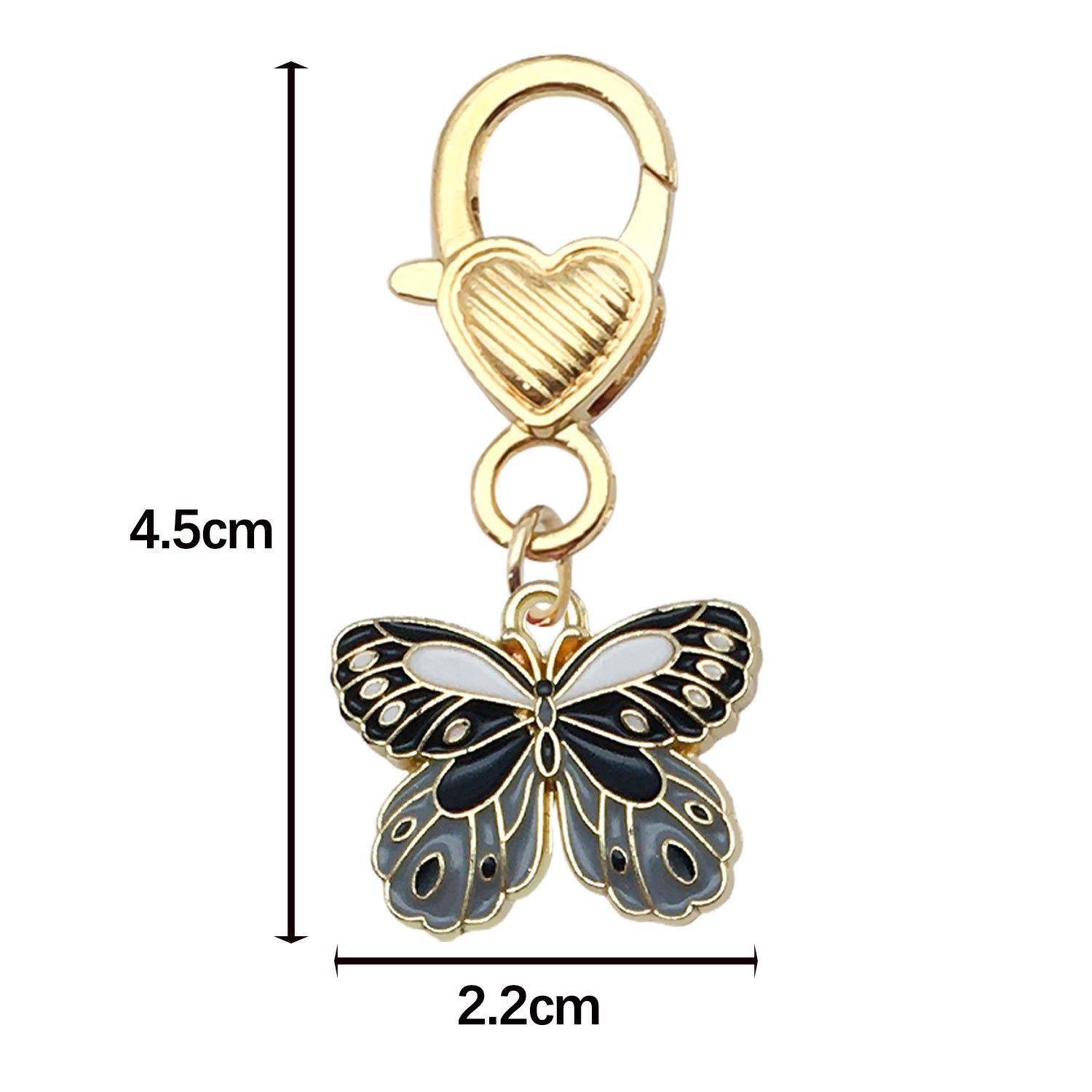 Butterfly Keychain Heart Ornament Set with Blue, Yellow, Black Drip Oil Powder and Lobster Clasp