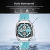 Mens Square Chronograph Watches Waterproof Luminous Quartz Wrist Watch with Silicone Strap