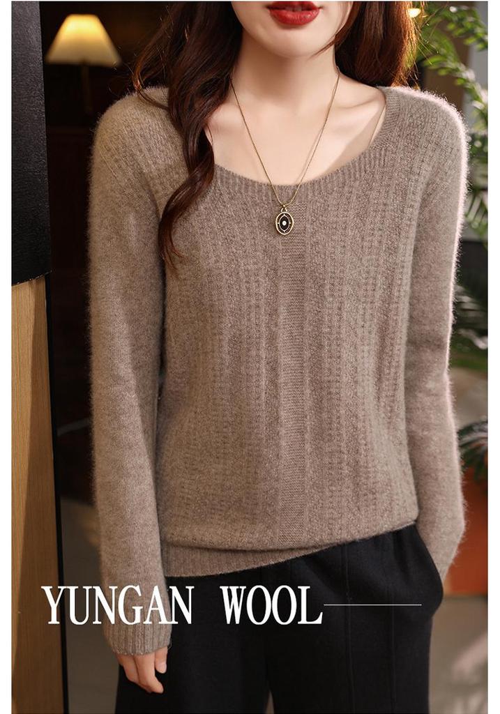 2026 Women's V-Neck Pure Wool Autumn/Winter Slimming Knitted Sweater