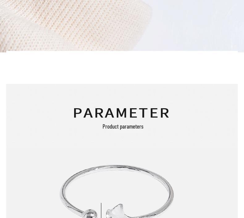 999 Sterling Silver Three Lives One Fate Open Bracelet, Ancient Style, Apricot Leaf Design, Artistic and Simple Women's Gift