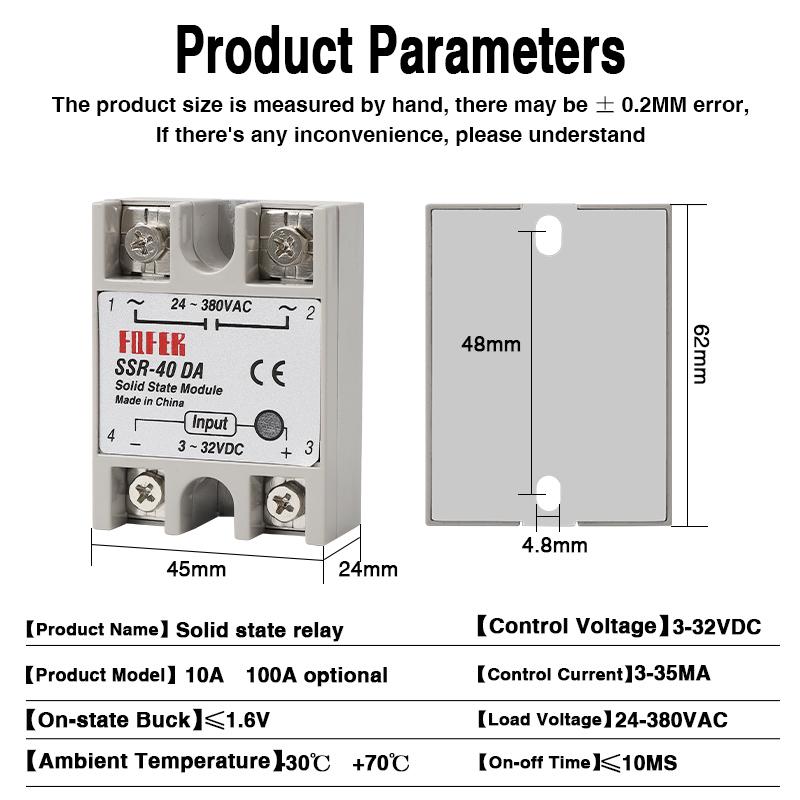 10A SSR 25A Solid State Relay 40A Output 3-32VDC 24-480VAC 220V Single Phase DC TO AC 40A Relay SSR HeatSink SSR 40DA Relays 5