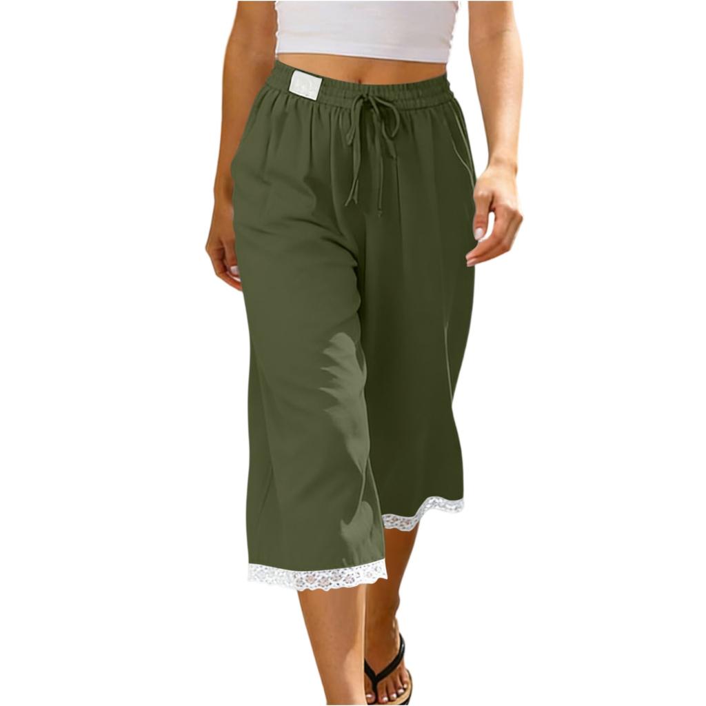Women's Fashionable Wide-Leg Beach Cropped Pants, Loose-Fit Casual Pants