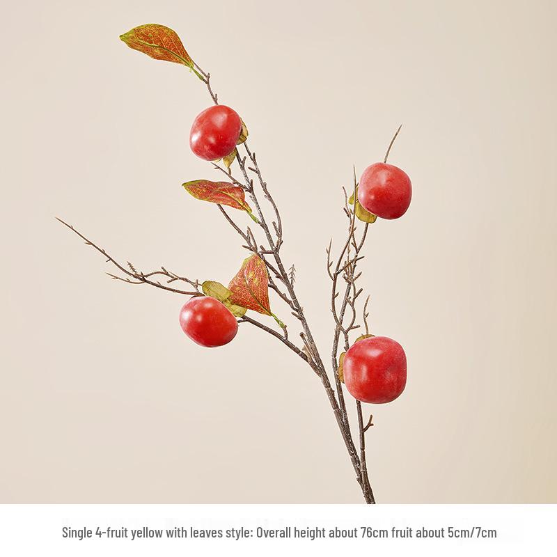 7-Head Persimmon Branch Ikebana Ornament: Artificial Ruyi Persimmon for Living Room or Dried Flower Display