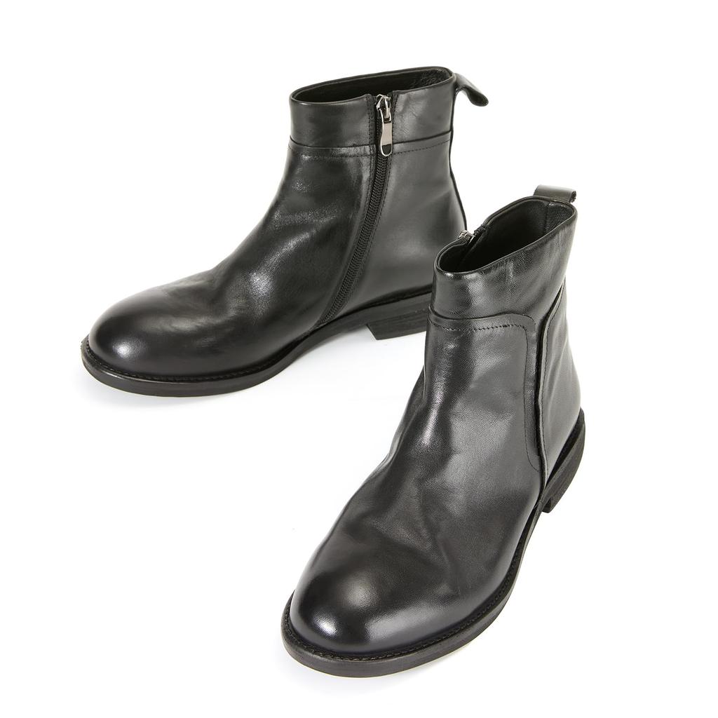 Short Genuine Round Side Low Easy To Walk [ZUYEE] Women's Boots, Leather, Toe, Zip, Heel, In, Simple, Casual, Black, 24.0cm