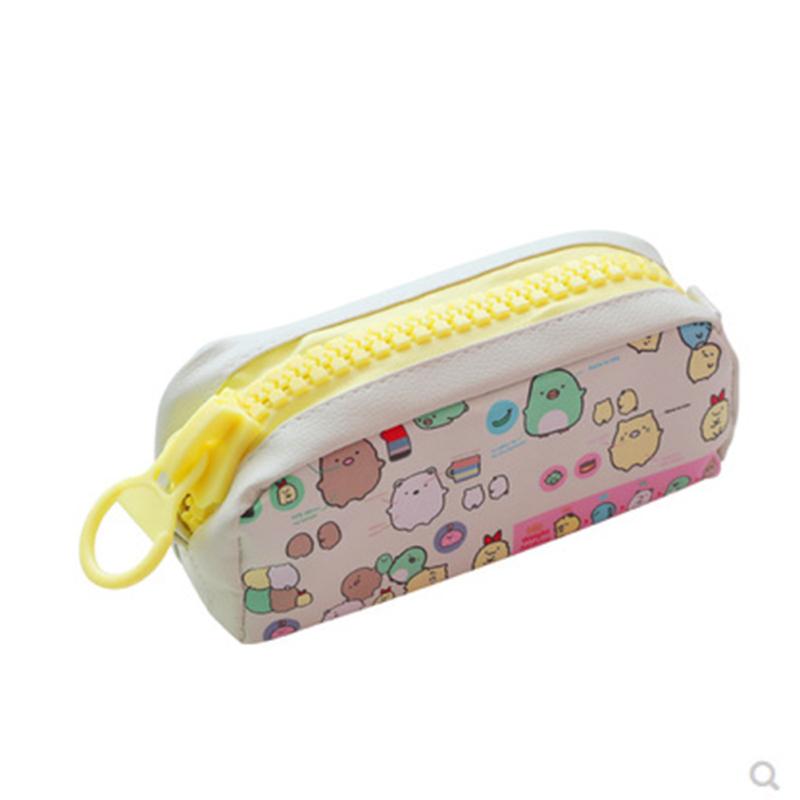 Simple Girls Pencil Case Large Capacity Cartoon Pattern Cute Canvas Stationery Bag Students Supplies