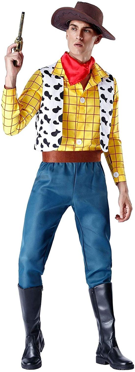 

SCLYX Men s Cowboy Cosplay Costume with Hat and Bust, Adult Woody Costume, Top and Bottom Set, Toy Story, Halloween, EventParty Costume, #21185