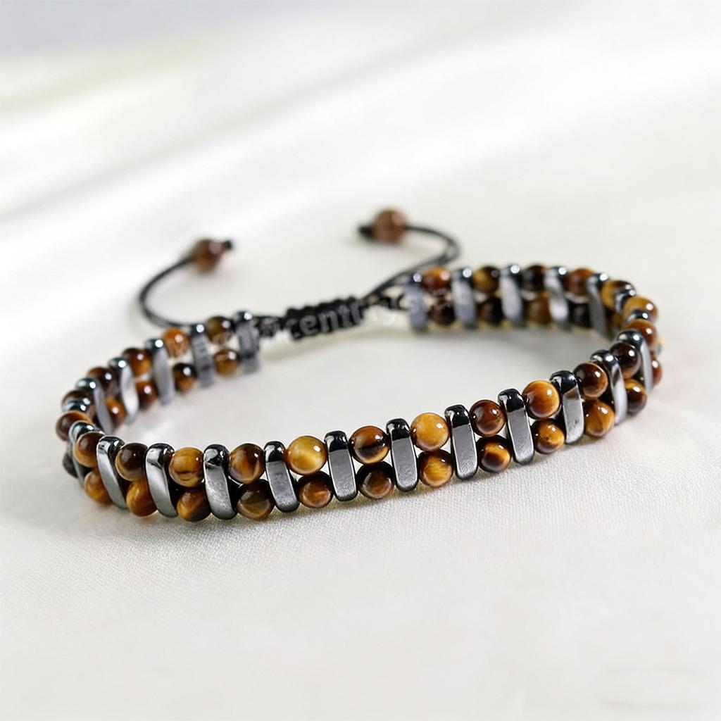 Natural Stone Bracelet, Tiger Eye Black Stone Bead Bracelet, Fashionable Double-layer Woven bracelet,Christmas Gift, Valentine's Day Gift