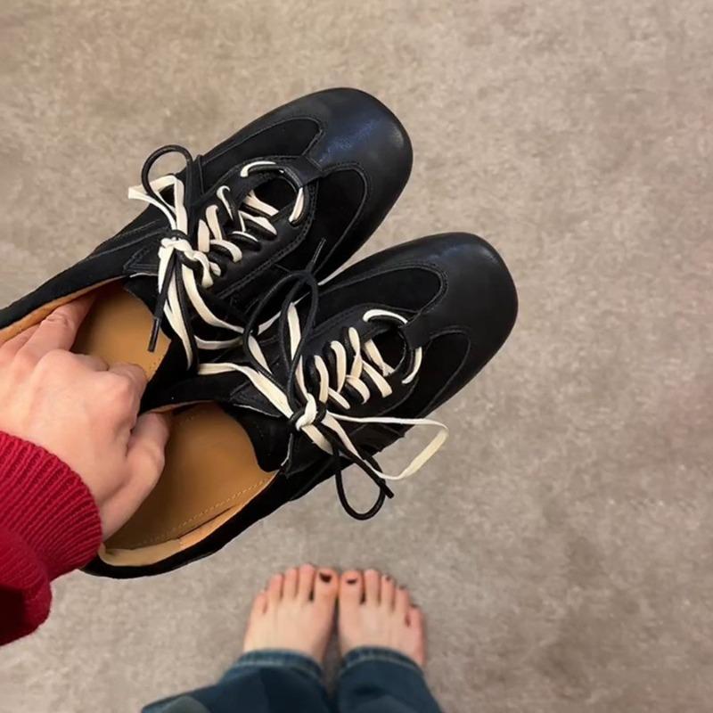 Cowhide Version Retro Black German Training Shoes Lace-up Women's Thick Slope Bottom Casual Board Shoes Versatile Sports Shoes Tide