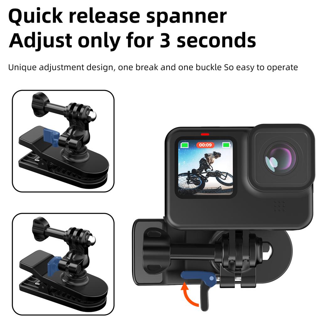 For GoPro/DJI/Insta360 Action Camera 360 Degrees Rotation Backpack Clip Camera Mount Bracket