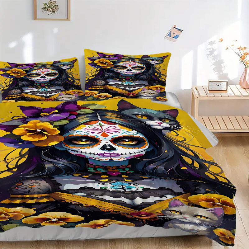 

3pcs Day of the Dead Duvet Cover Set - Machine Washable, Includes 1 Cover and 2 Pillowcases, No Core Included yy251013086 135x200cm
