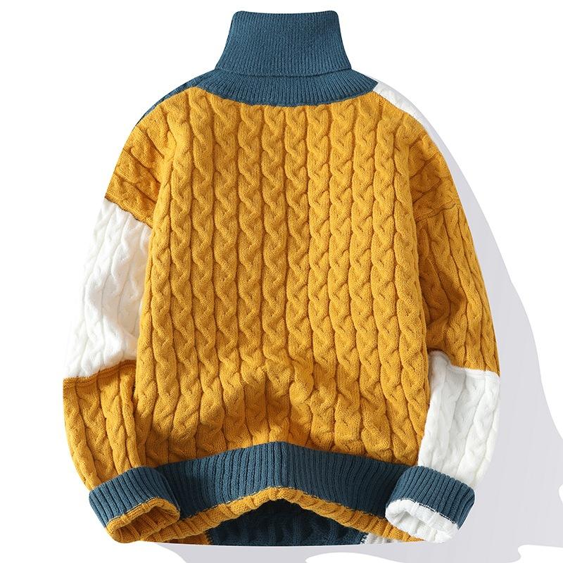 men's semi-turtleneck loose plush sweater, large size men's sweater